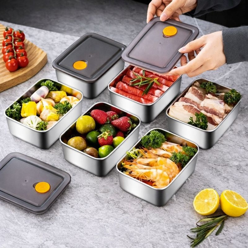 Kit de 16 Recipientes de Acero Inoxidable Línea Premium con Tapa Antifugas Resistente al Congelador y a Altas Temperaturas