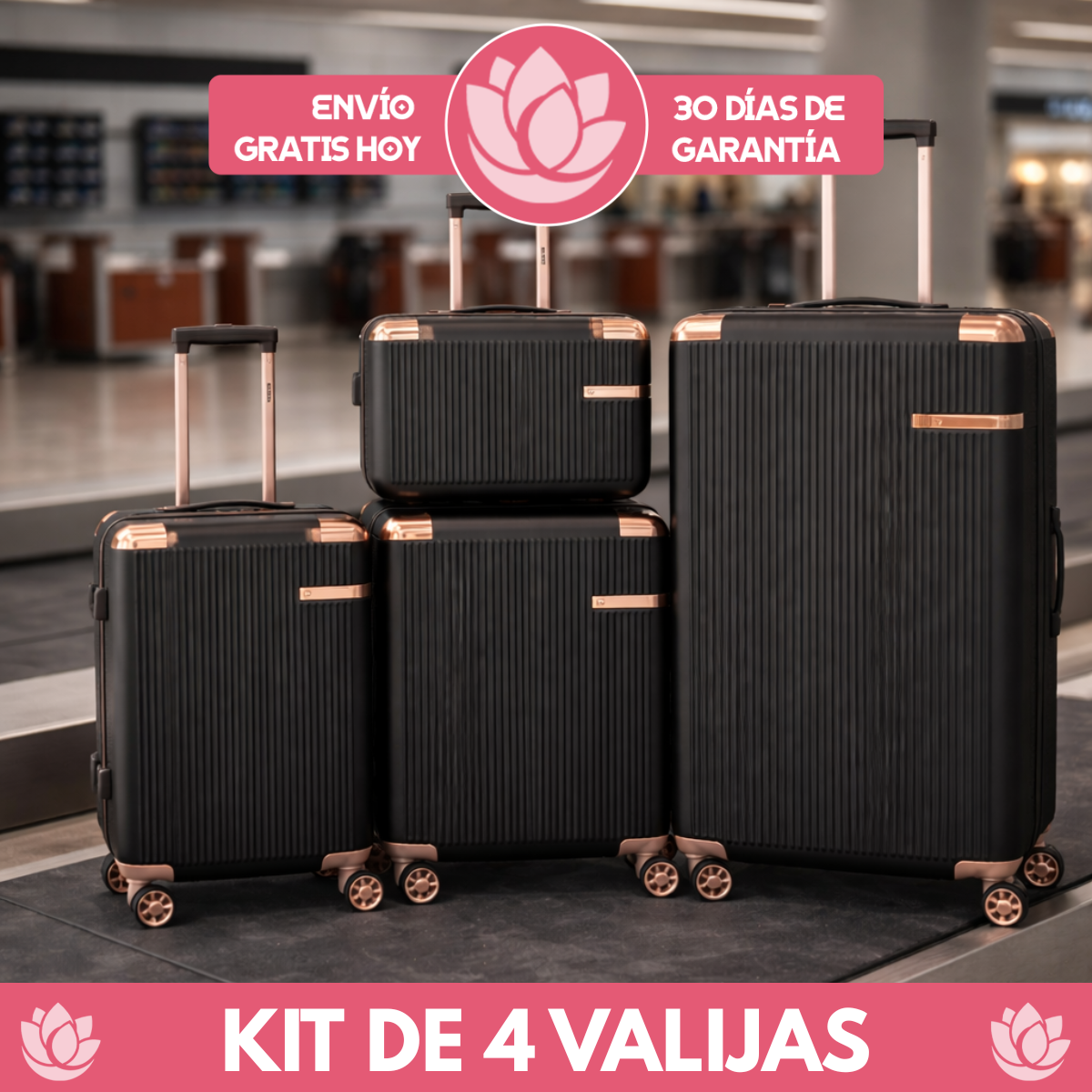 Kit de 4 Valijas Milano™ en ABS Reforzado con Giro 360° y Diseño Antirrayado
