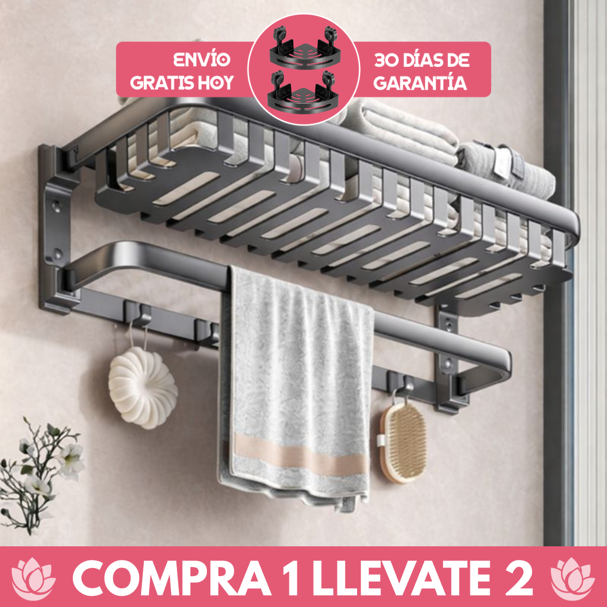 [Llevá 2 Pagá 1] Organizador de Baño Multifuncional de Acero Inoxidable con Instalación por Sellado al Vacío +REGALO: 2 Soportes de Baño