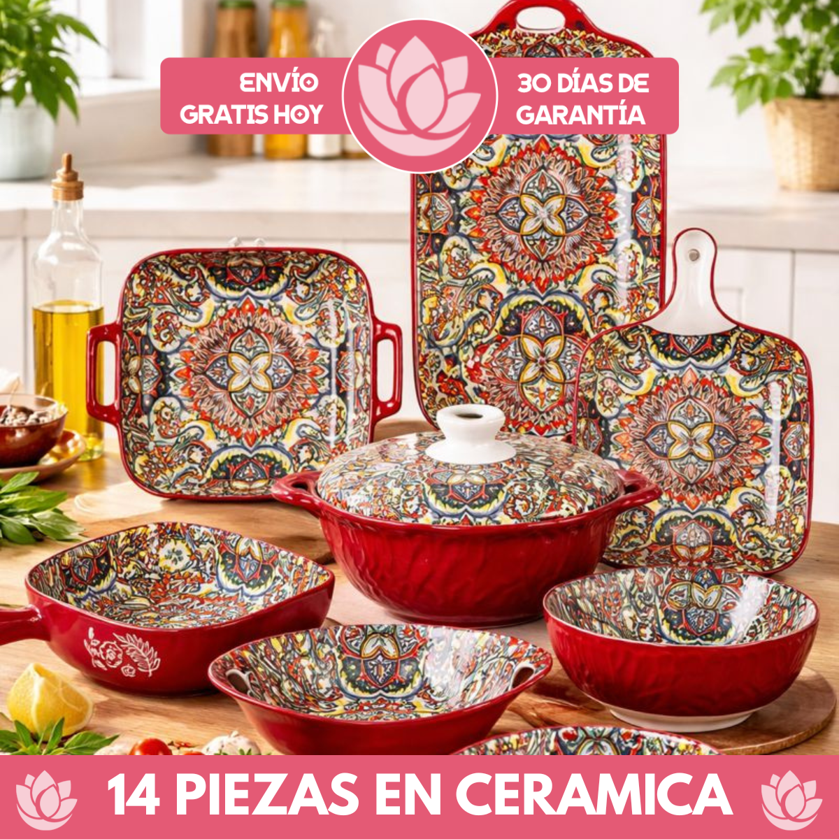 Juego de Comedor Completo de 14 Piezas en Cerámica con Estampa Elegante y Diseño Atemporal