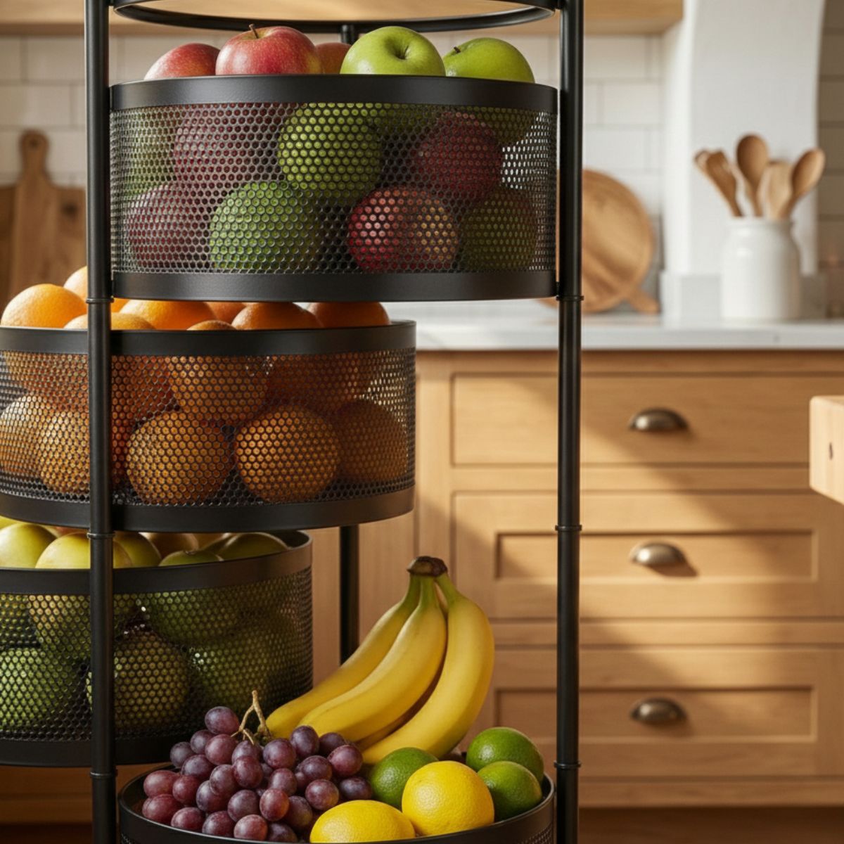 [COMPRÁ 1 Y LLEVÁ 2] Frutera Articulada Giratoria de Acero Inoxidable de 3/4/5 Niveles +REGALO: Kit de Utensilios de Cocina