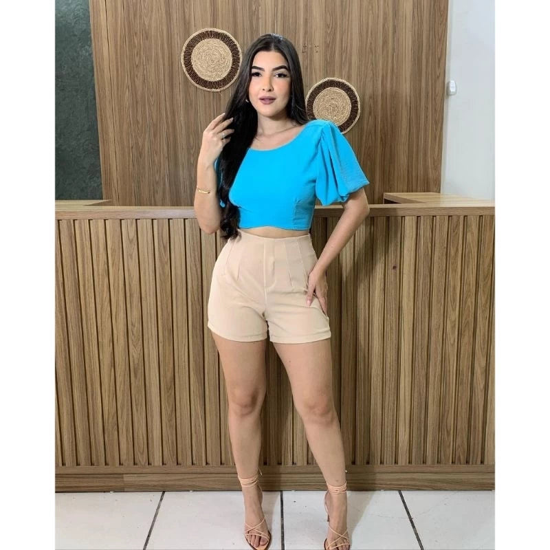 Short de sastrería femenino estilo Zara, tiro alto, con cierre en el costado